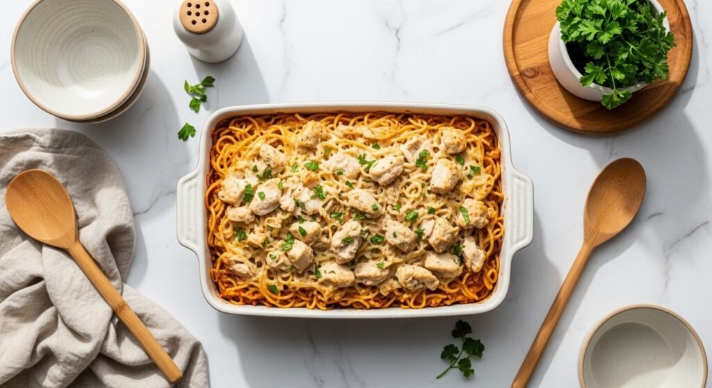 How to Make Chicken Spaghetti with Cream of Mushroom for a Rich and Deeply Savory Pasta Bake